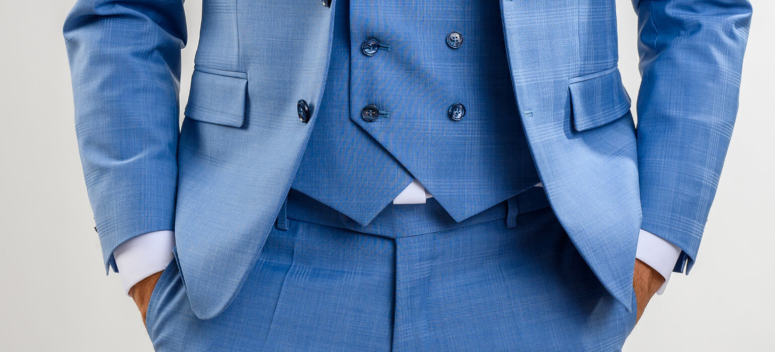 Pale blue wedding slim fit suit with vest