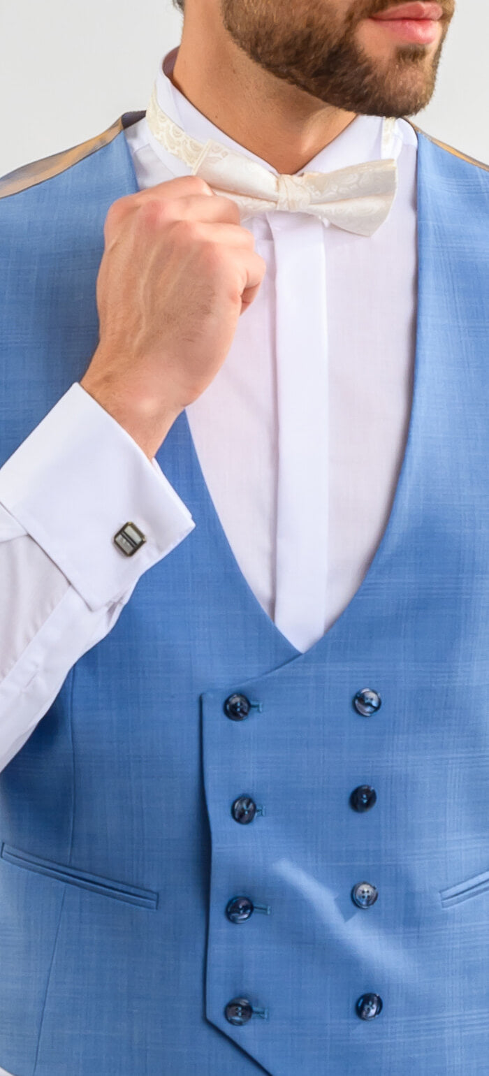 Pale blue wedding slim fit suit with vest