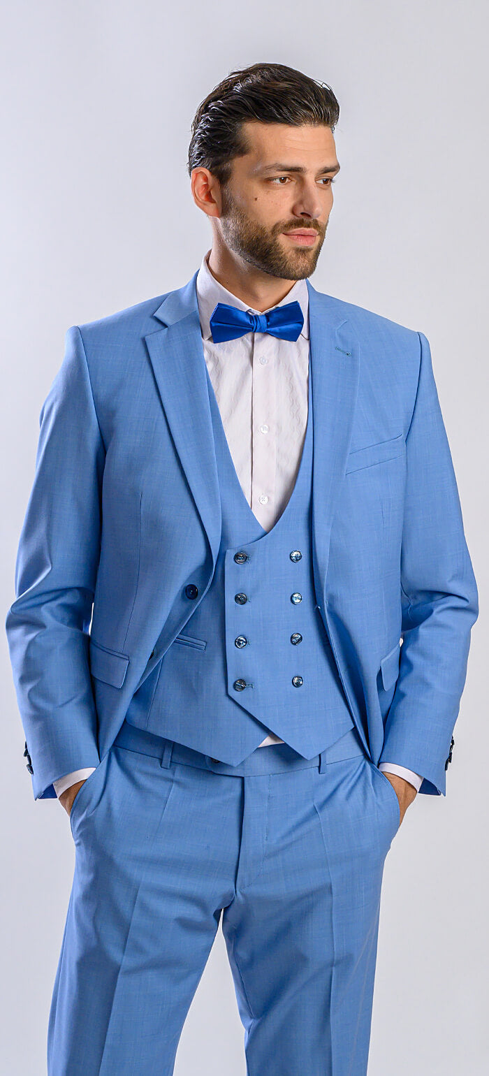 Pale blue wedding slim fit suit with vest