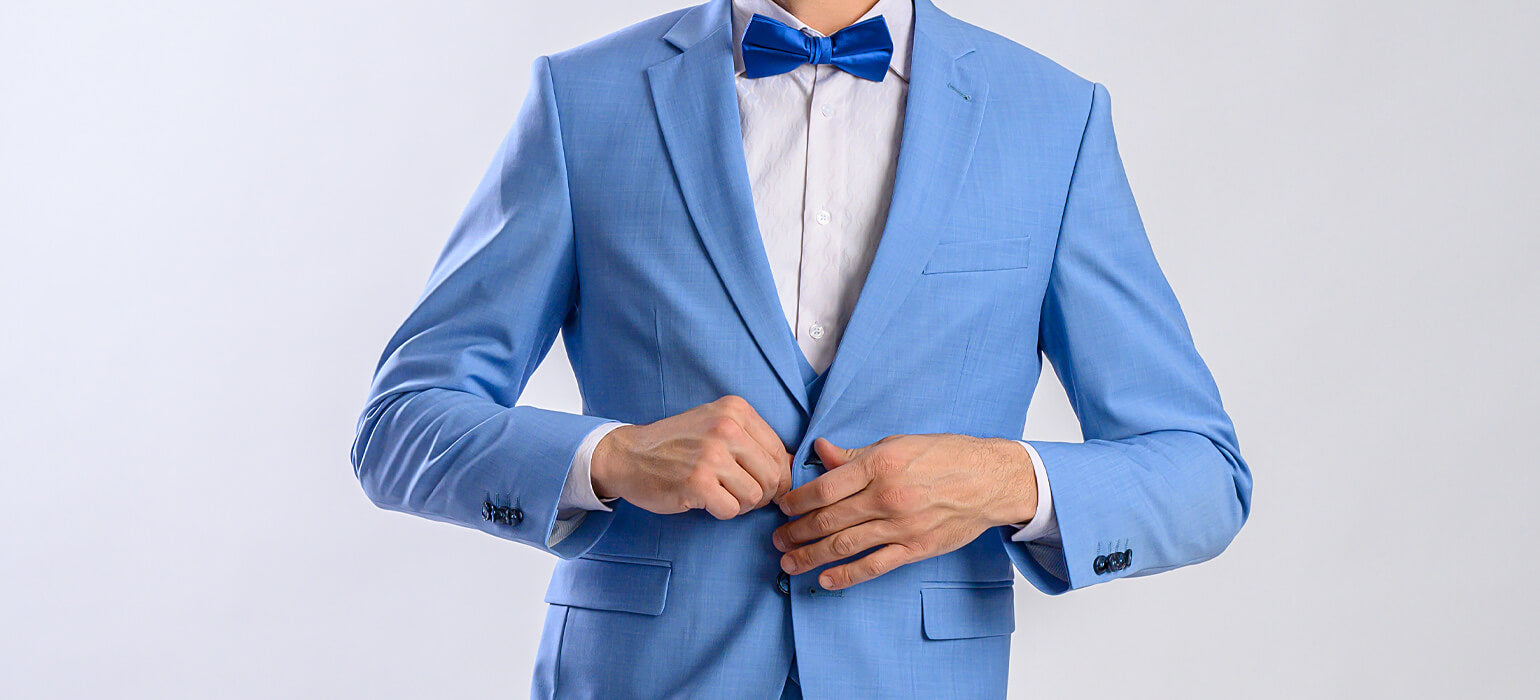 Pale blue wedding slim fit suit with vest