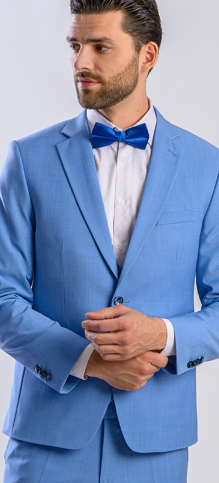 Pale blue wedding slim fit suit with vest