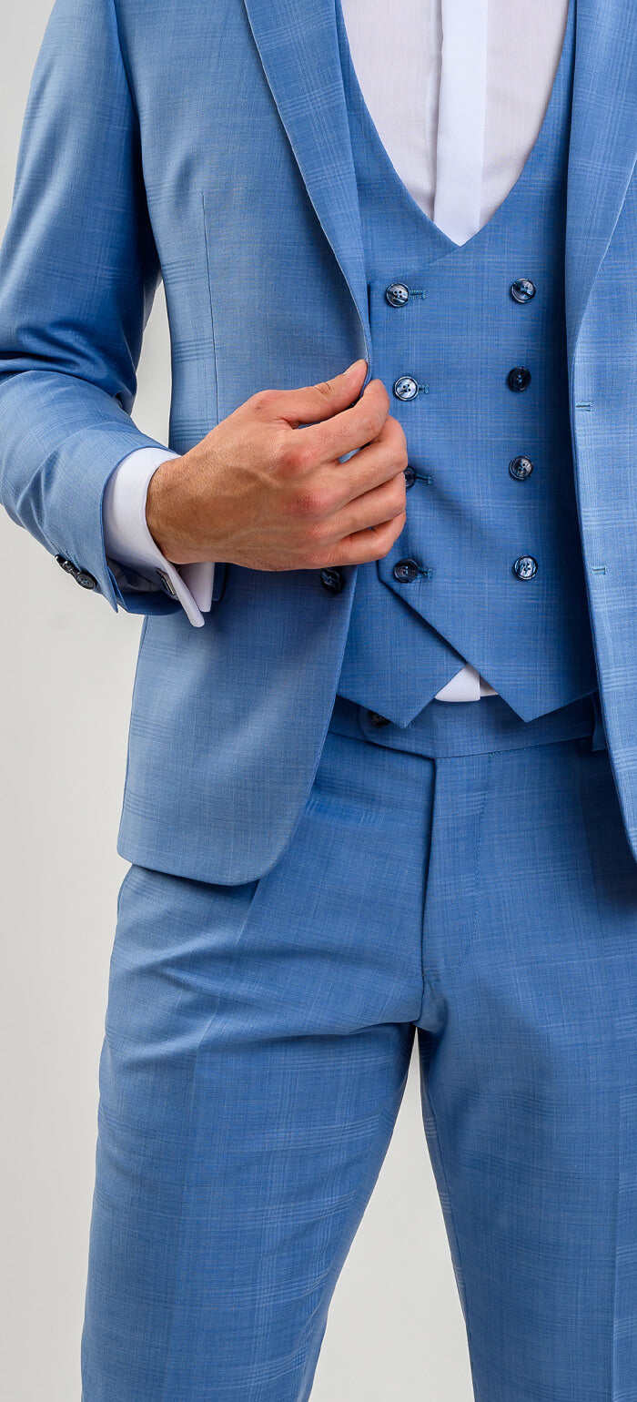 Pale blue wedding slim fit suit with vest