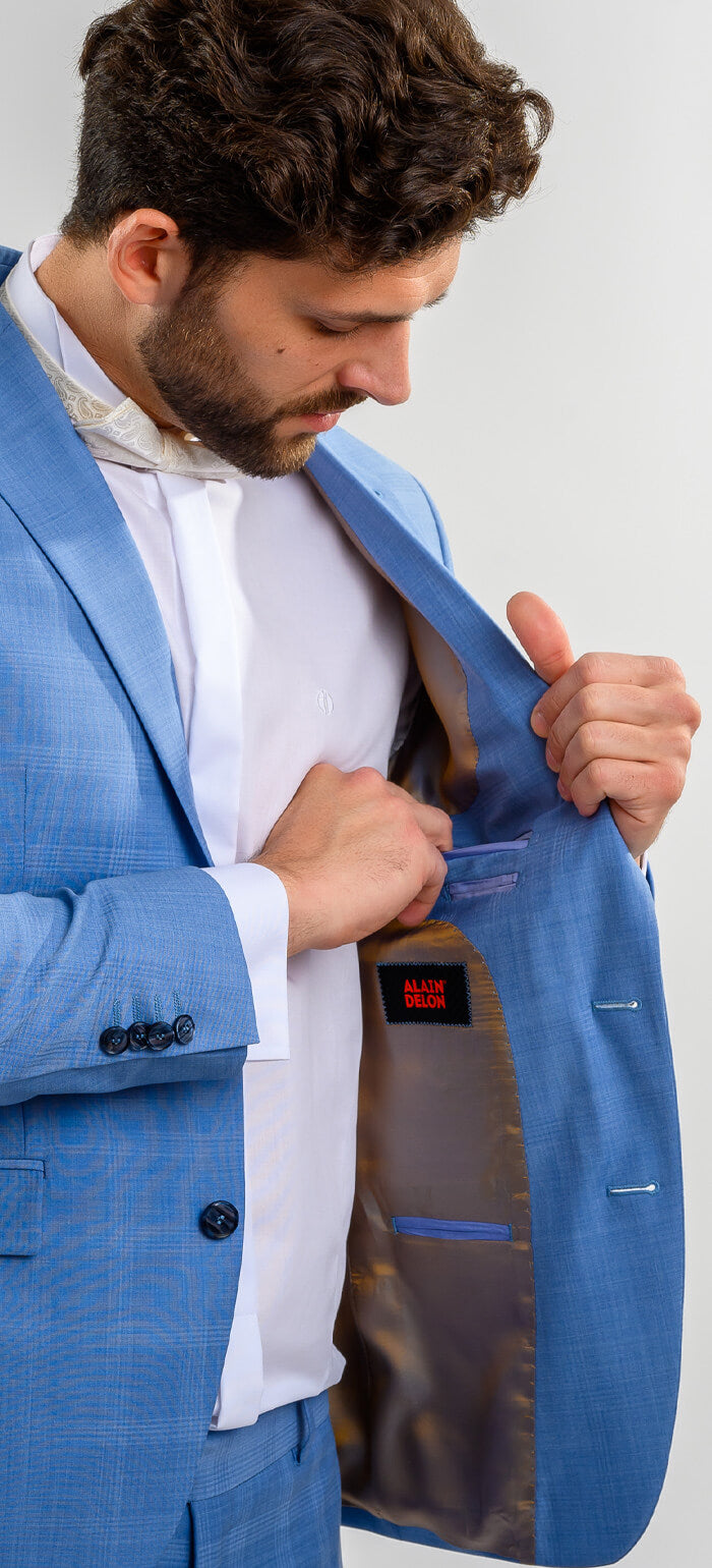 Pale blue wedding slim fit suit with vest