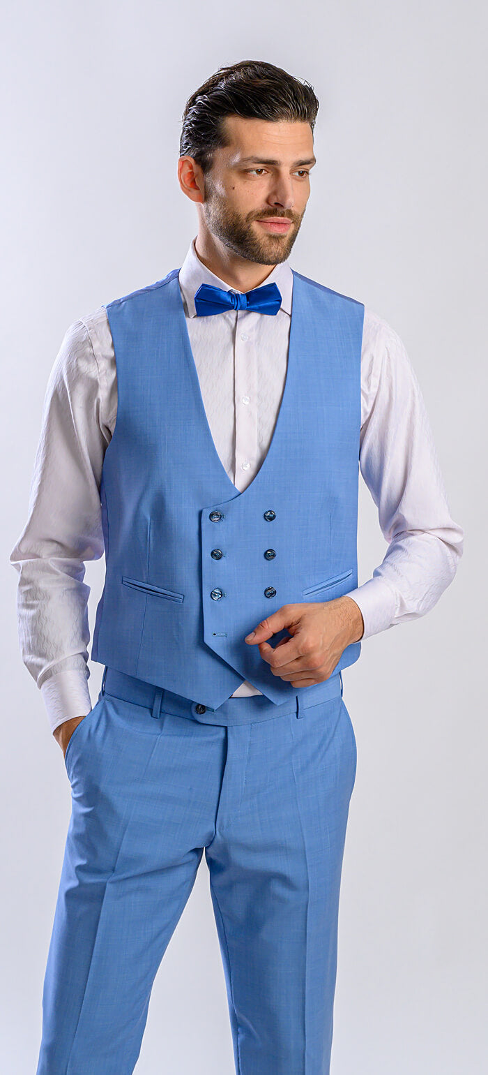 Pale blue wedding slim fit suit with vest