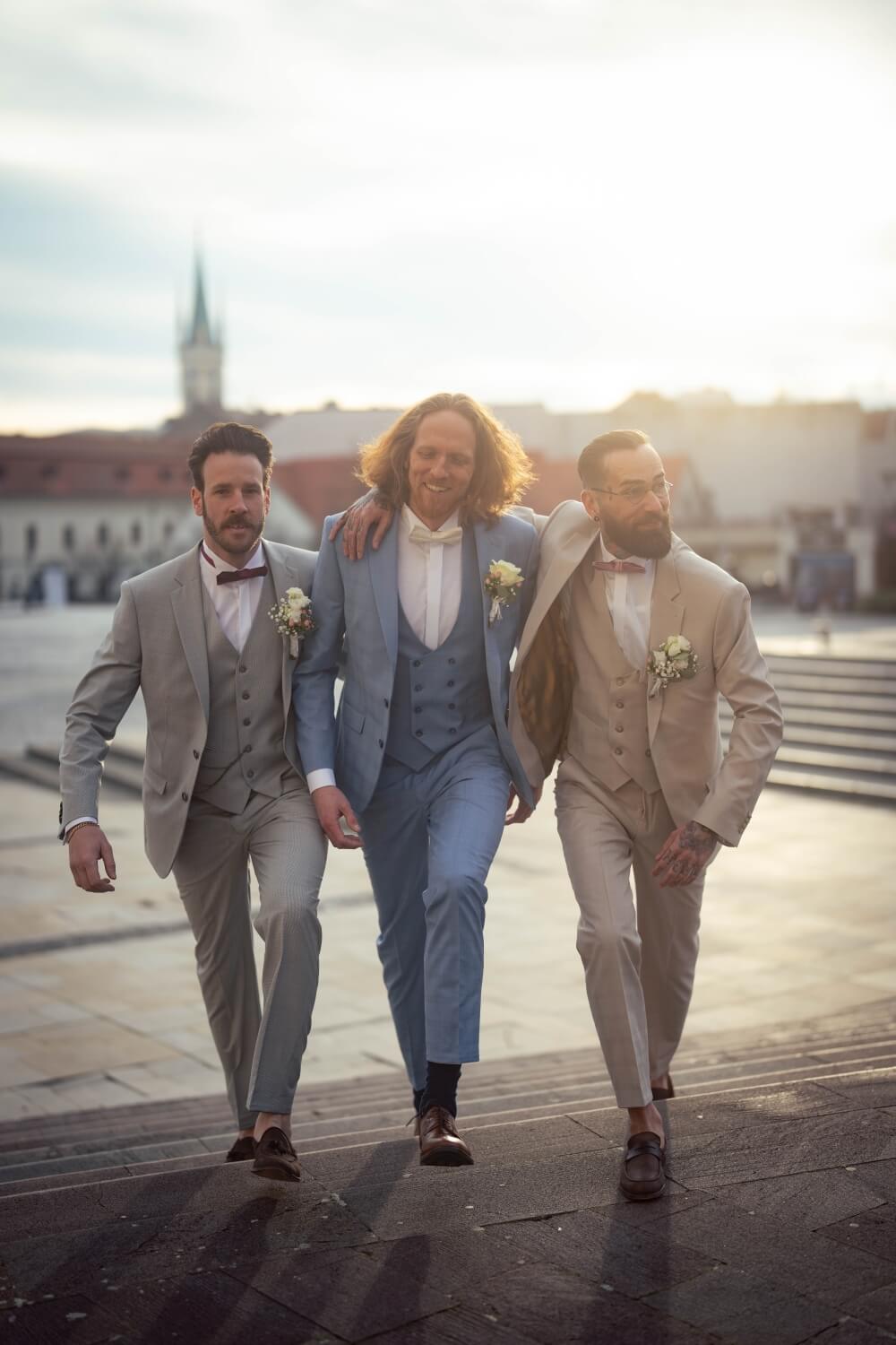 Pale blue wedding slim fit suit with vest