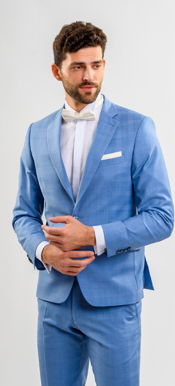 Pale blue wedding slim fit suit with vest