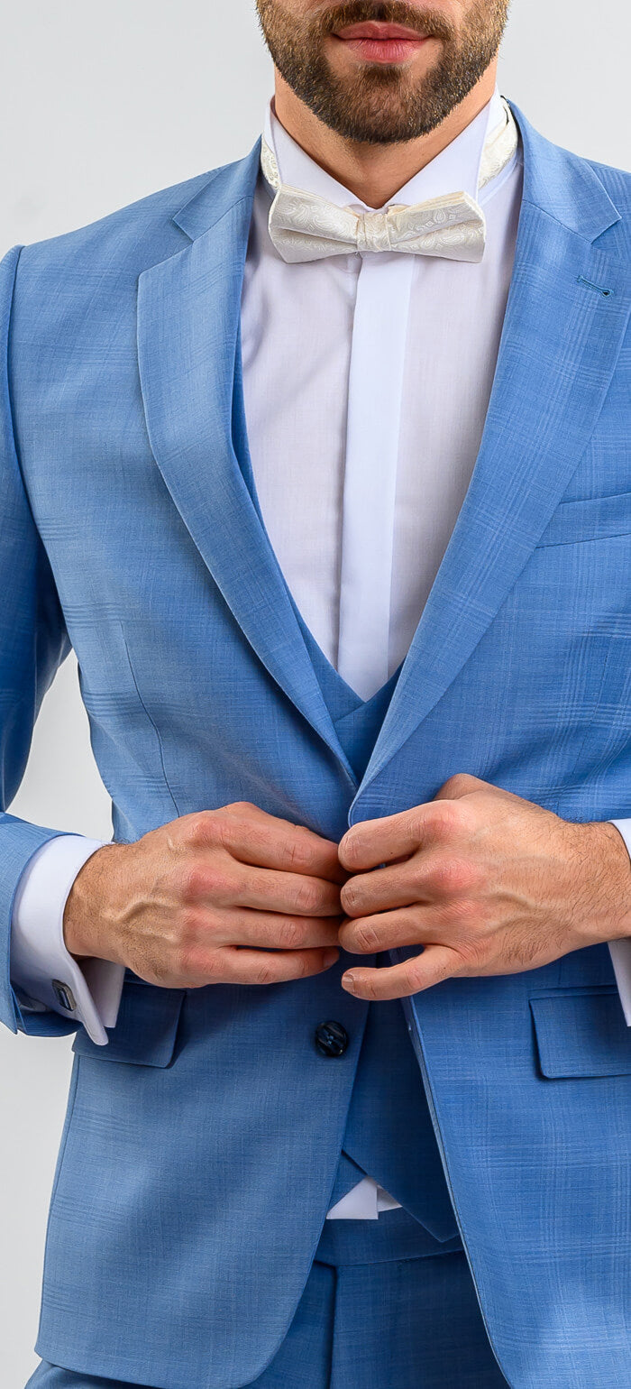 Pale blue wedding slim fit suit with vest