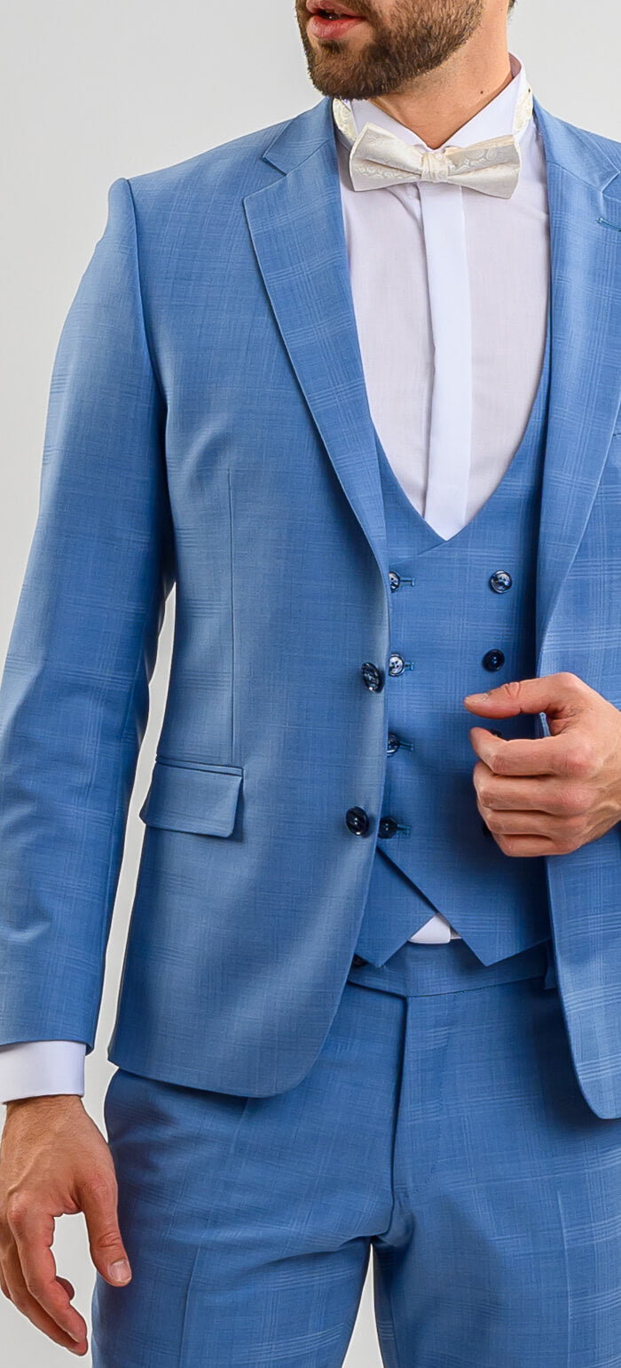 Pale blue wedding slim fit suit with vest