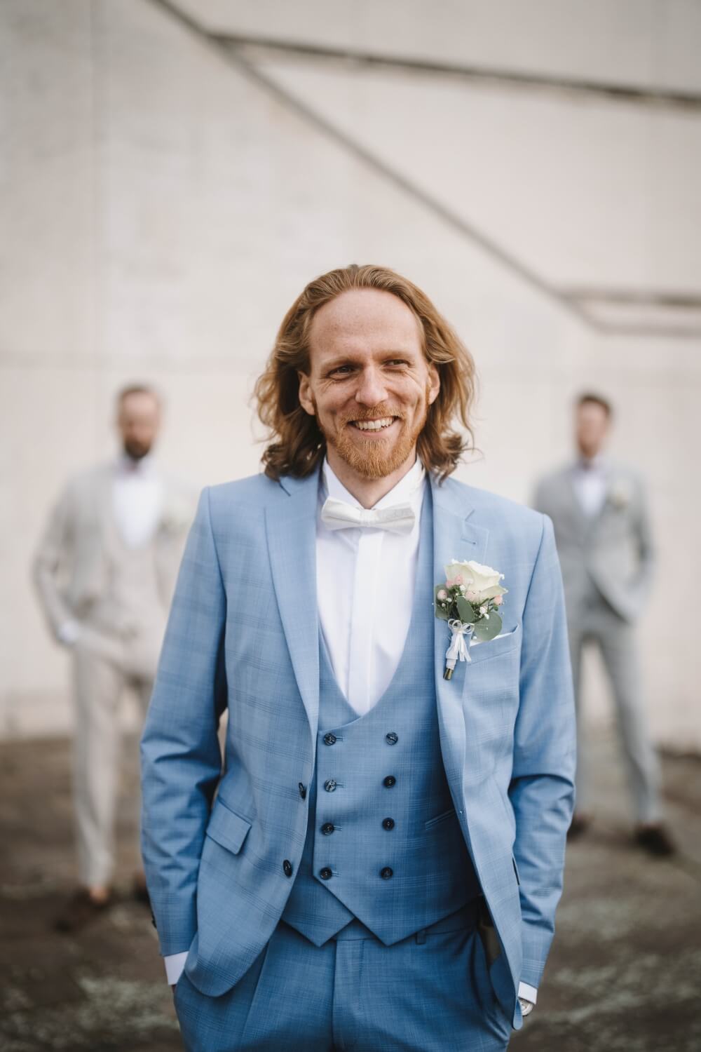 Pale blue wedding slim fit suit with vest