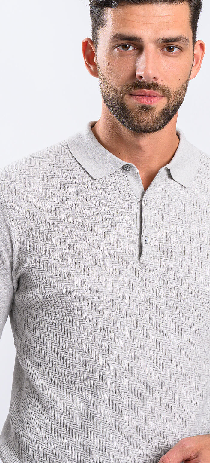 Pale gray knitted polo shirt
