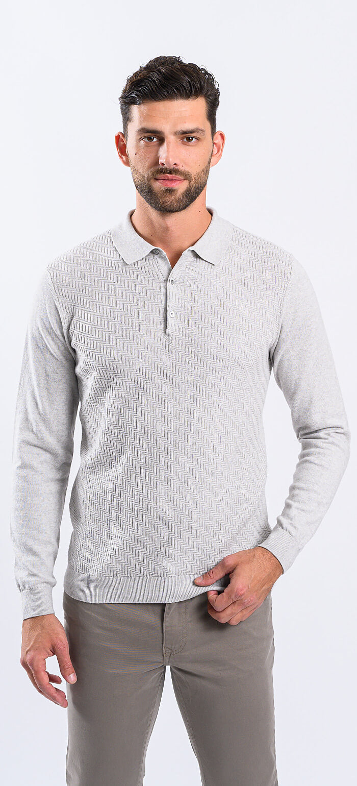 Pale gray knitted polo shirt