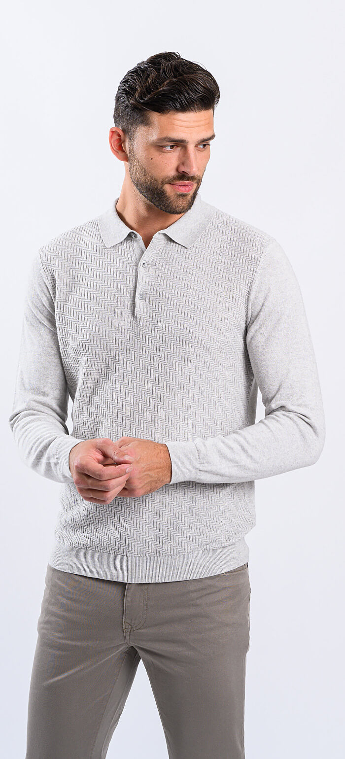 Pale gray knitted polo shirt