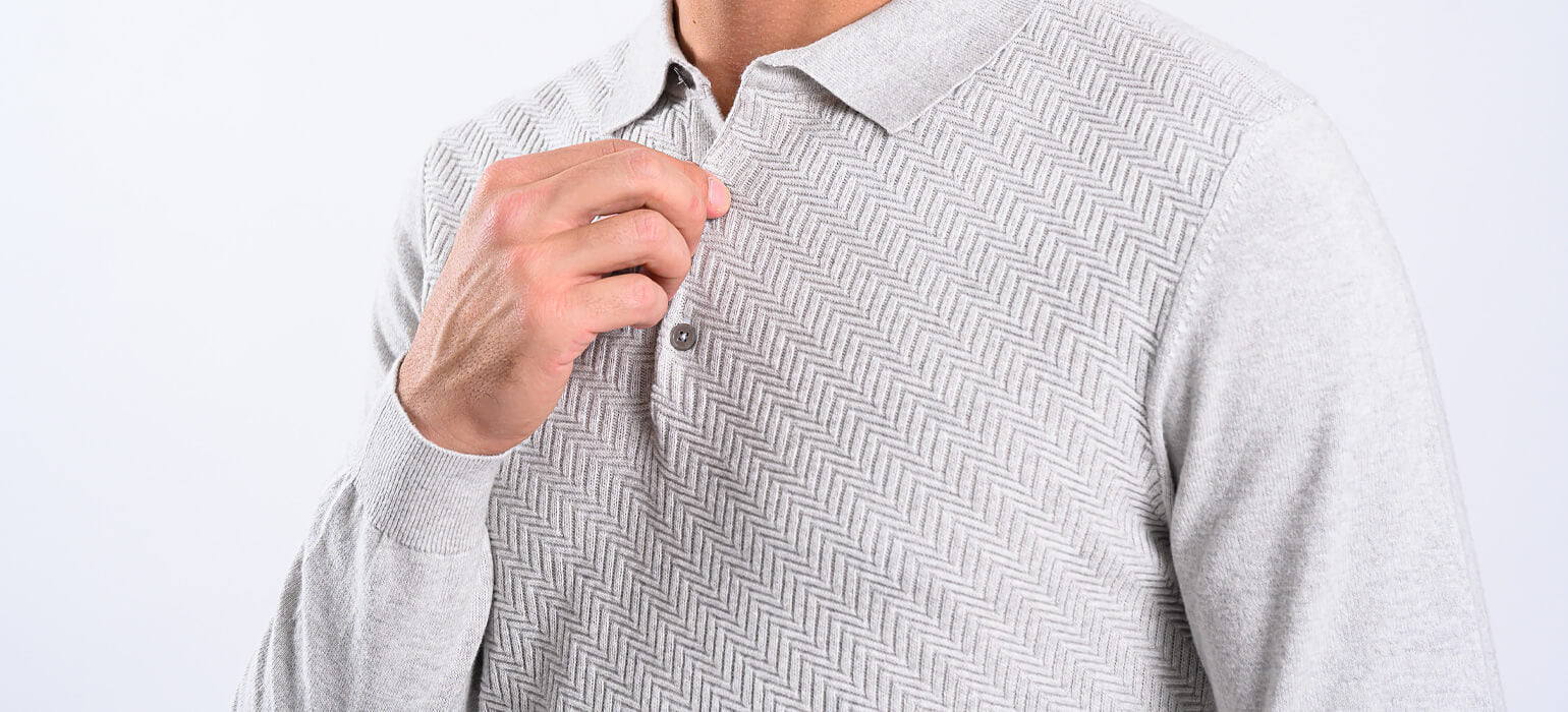 Pale gray knitted polo shirt