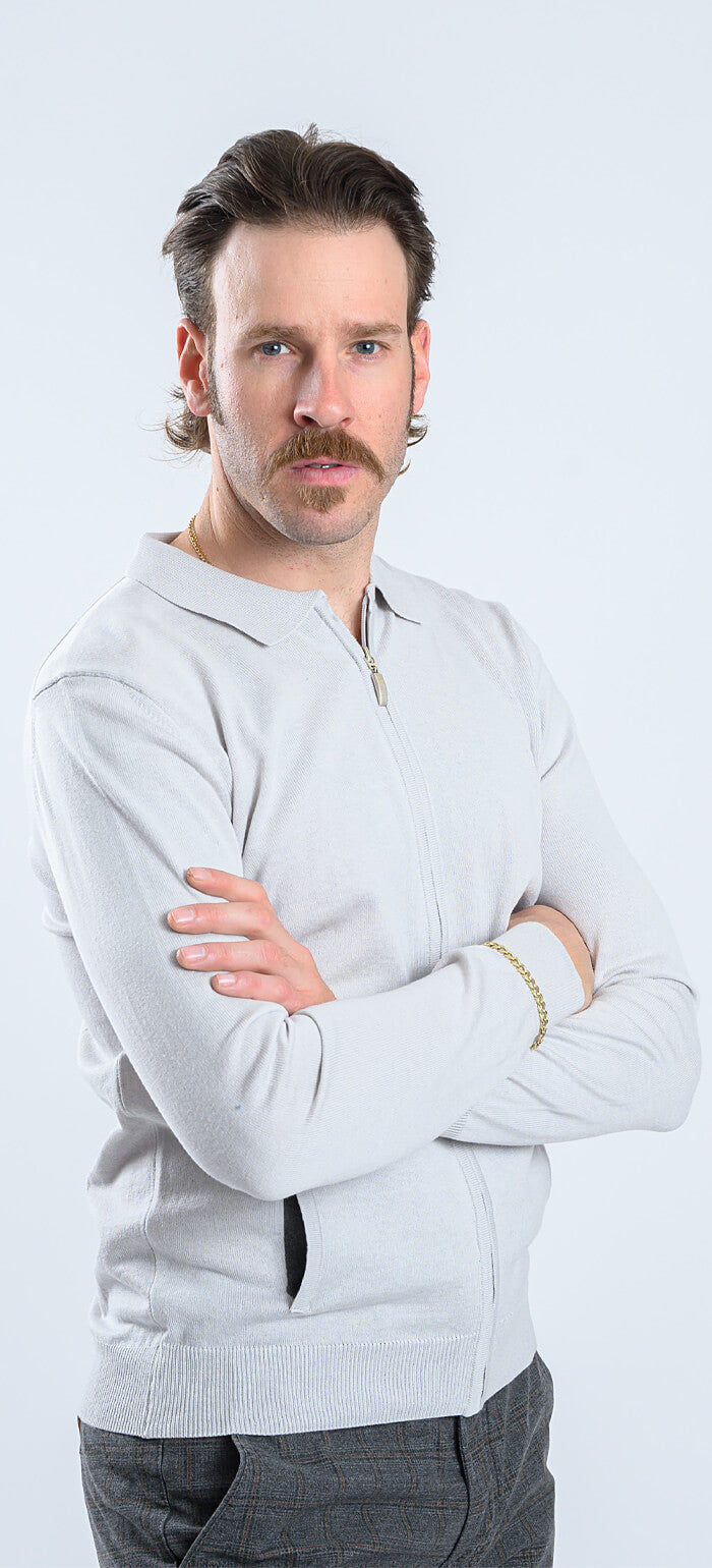 Pale gray zip-up sweater