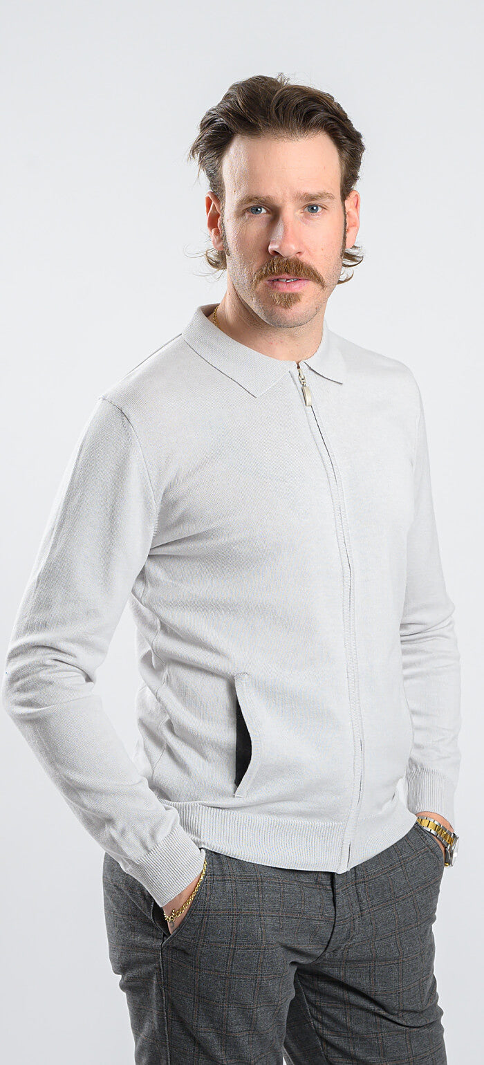 Pale gray zip-up sweater