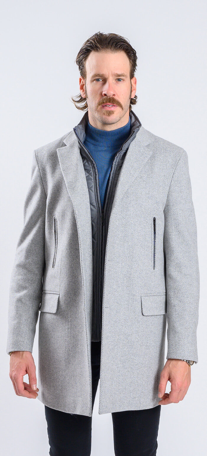 Pale grey wool coat with removable lining