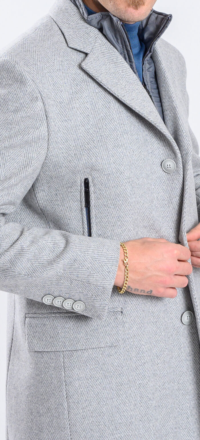 Pale grey wool coat with removable lining