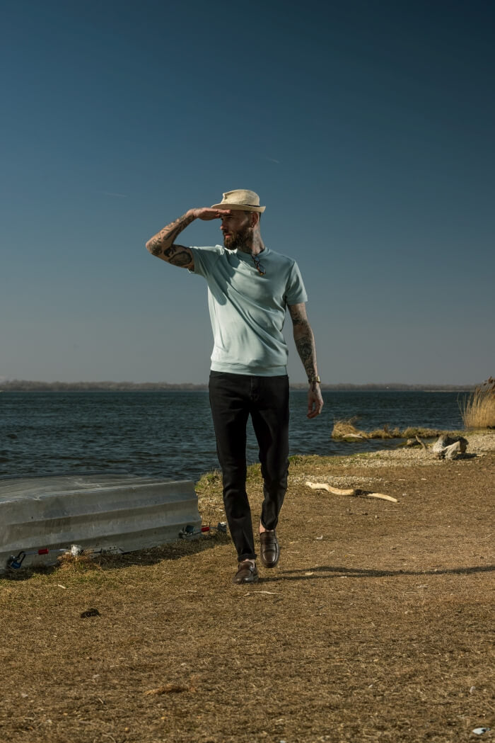 Pale green T-shirt with patent