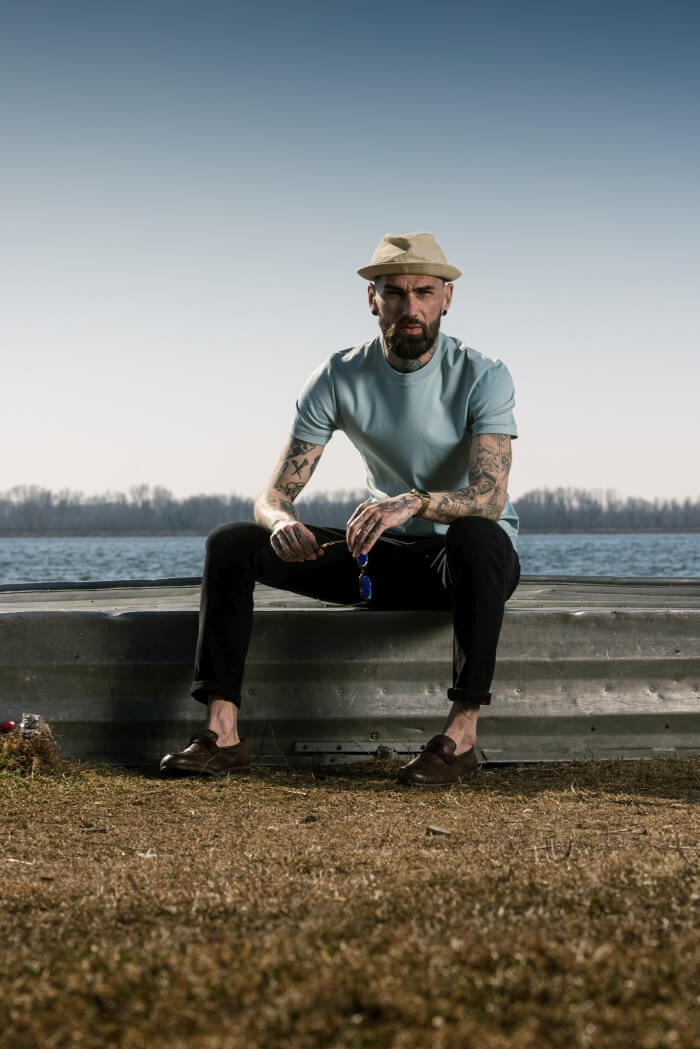 Pale green T-shirt with patent