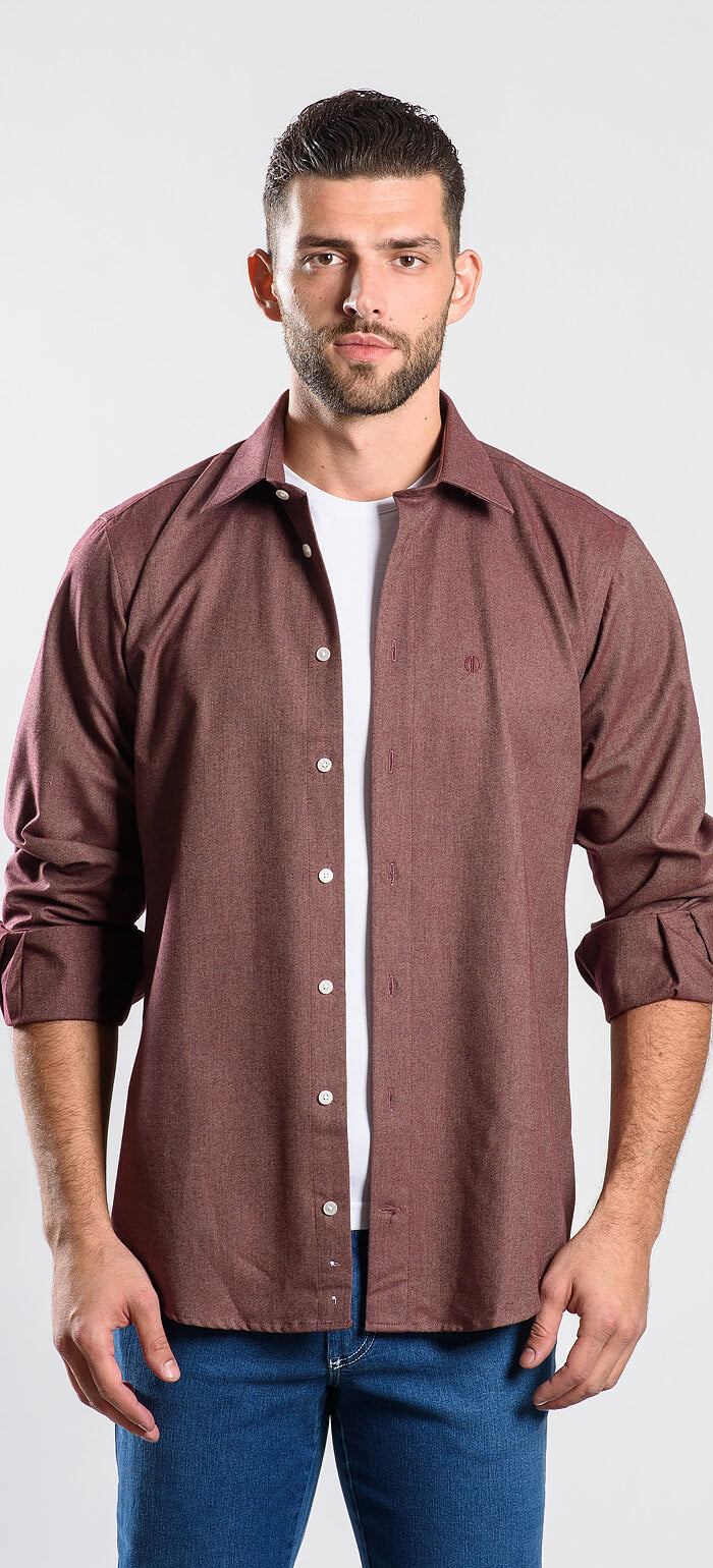 Burgundy Slim Fit Flannel Shirt