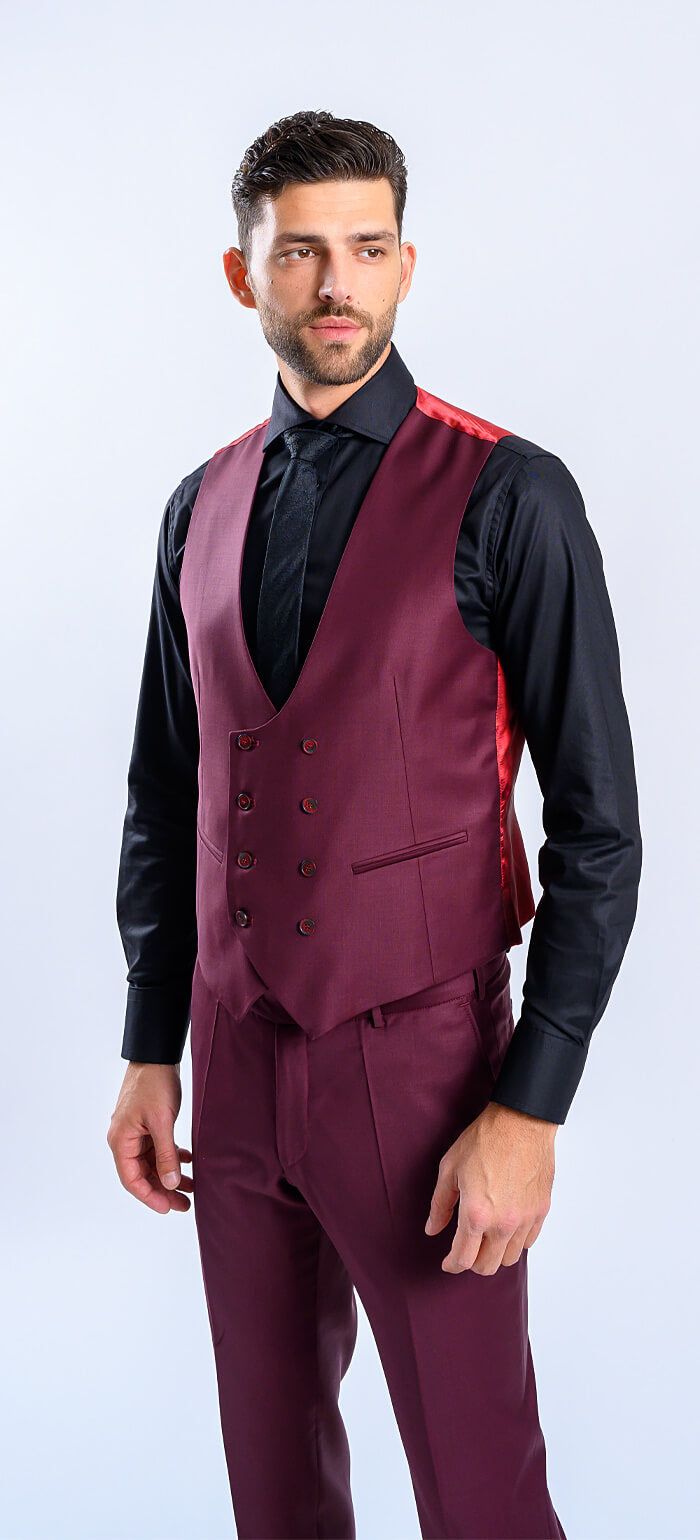 Burgundy Slim Fit Suit with Vest