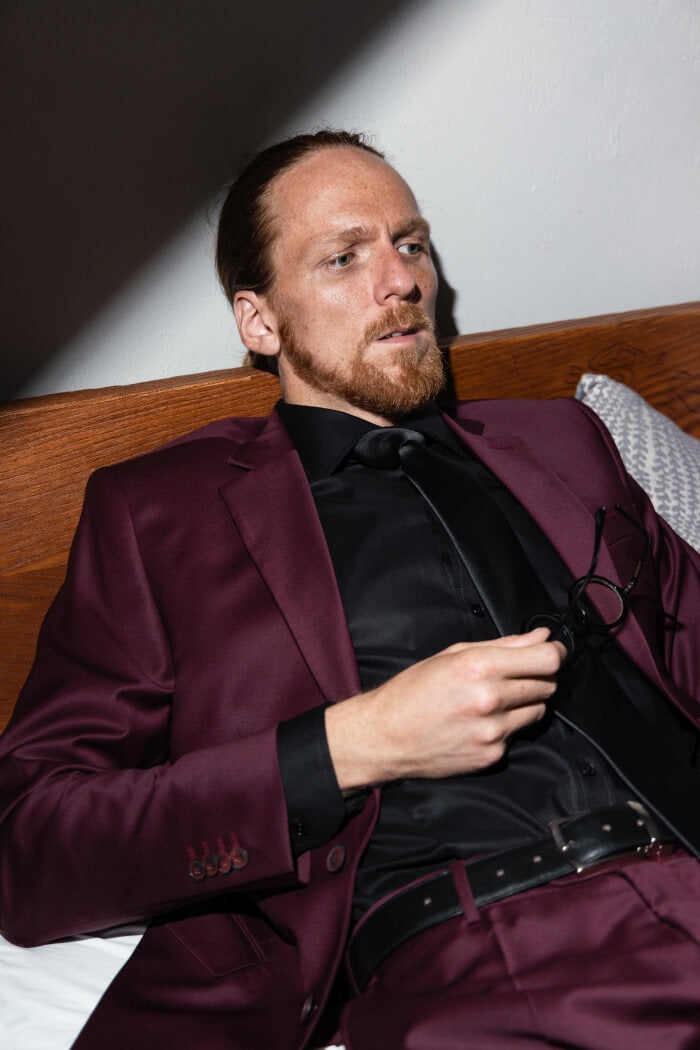 Burgundy Slim Fit Suit with Vest