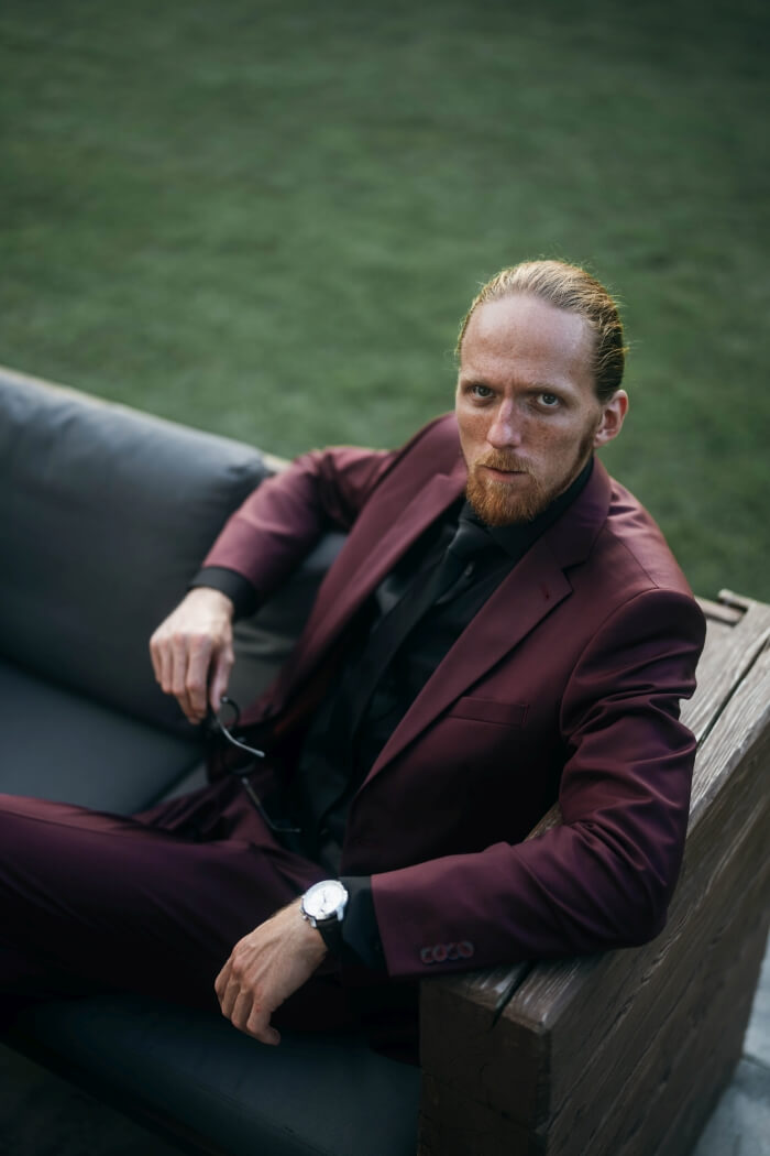 Burgundy Slim Fit Suit with Vest