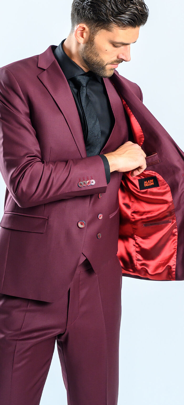 Burgundy Slim Fit Suit with Vest