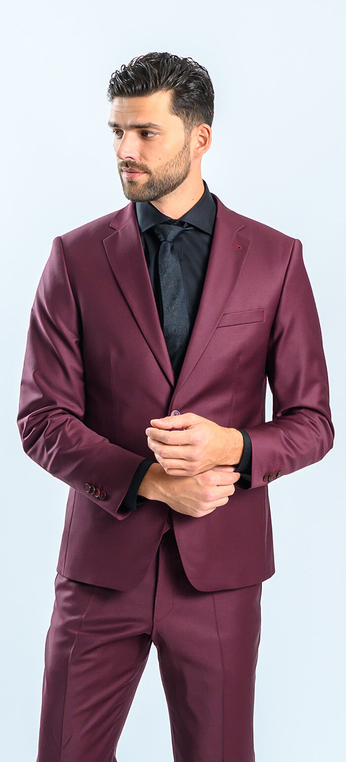 Burgundy Slim Fit Suit with Vest