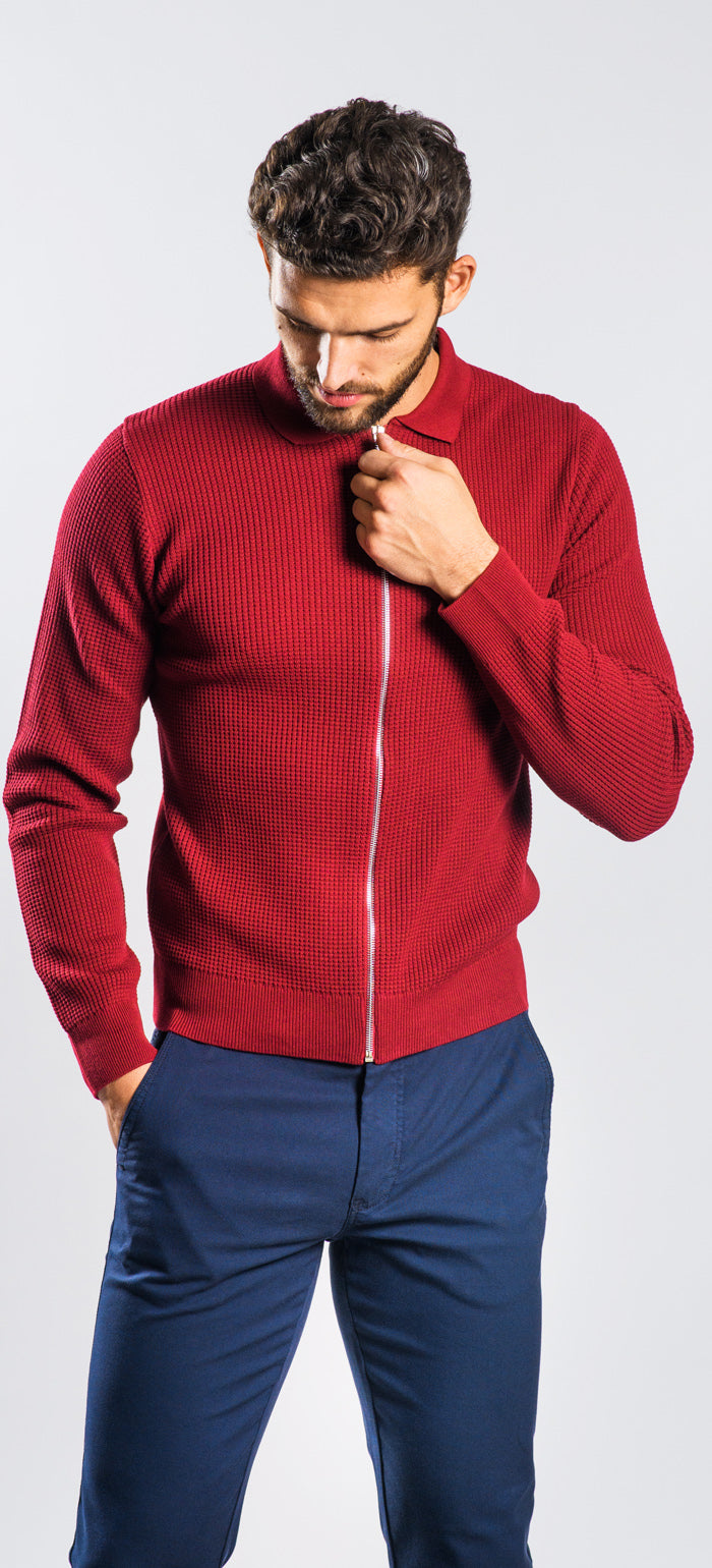 Burgundy zip-up sweater