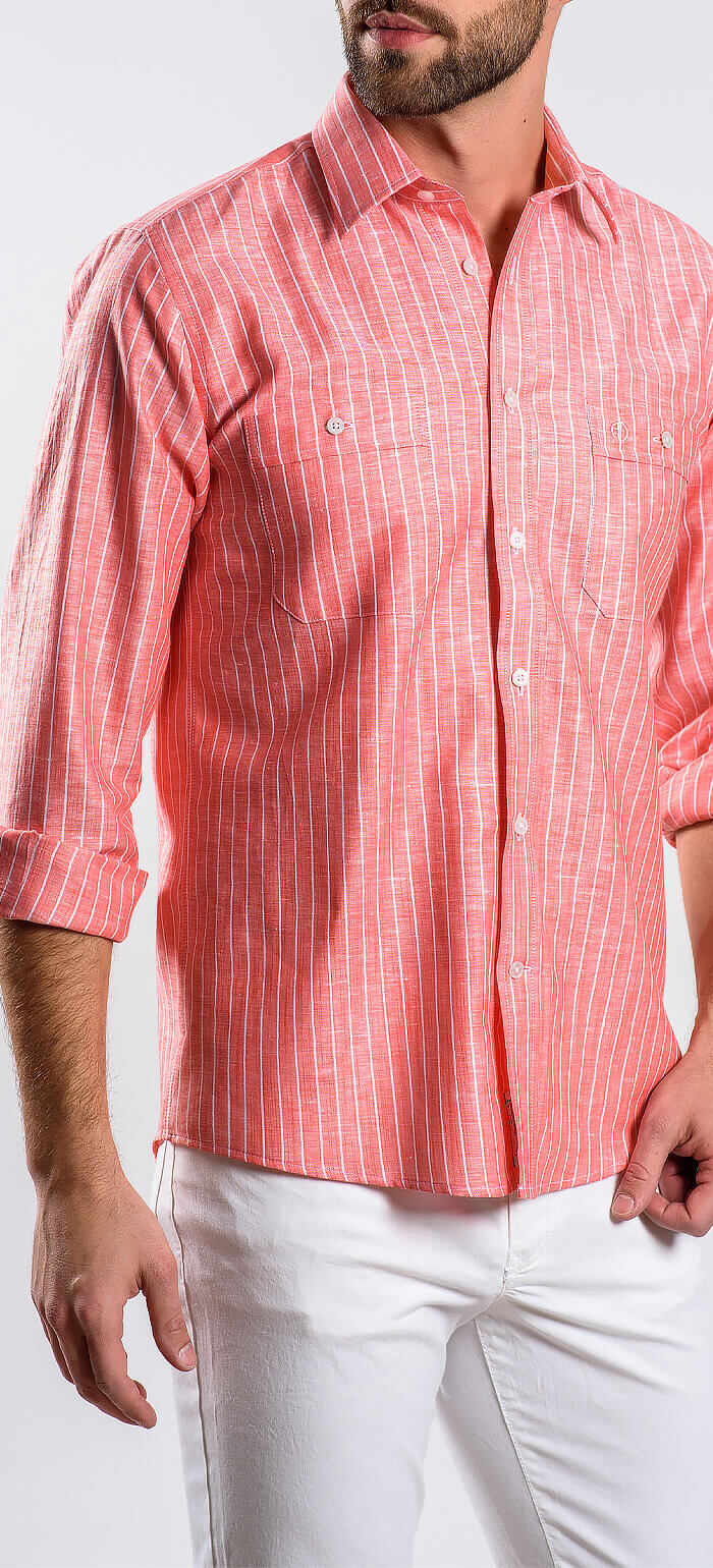 Red linen Slim Fit shirt