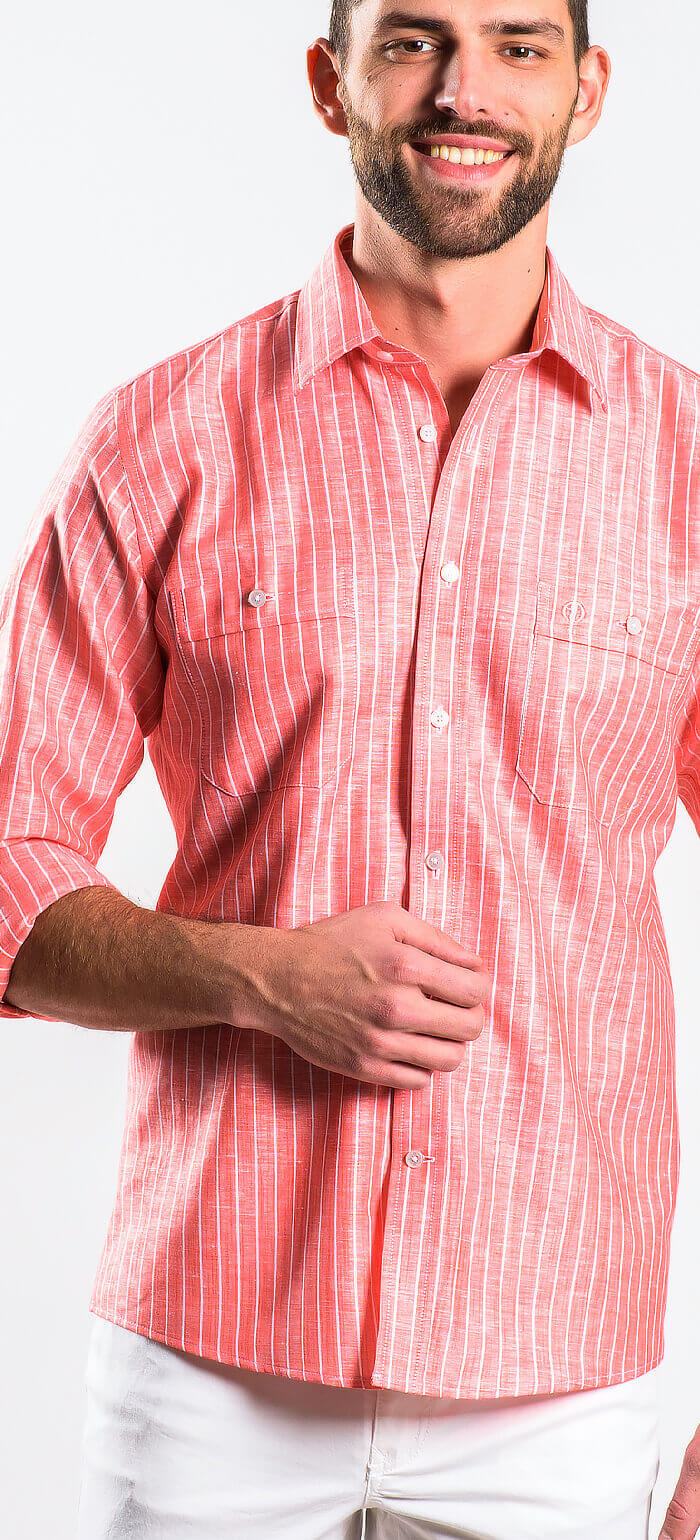 Red linen Slim Fit shirt