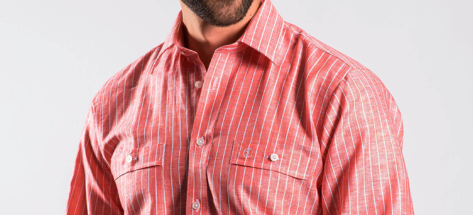 Red linen Slim Fit shirt