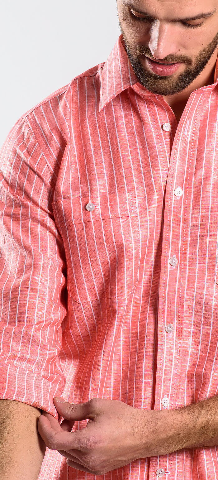 Red linen Slim Fit shirt