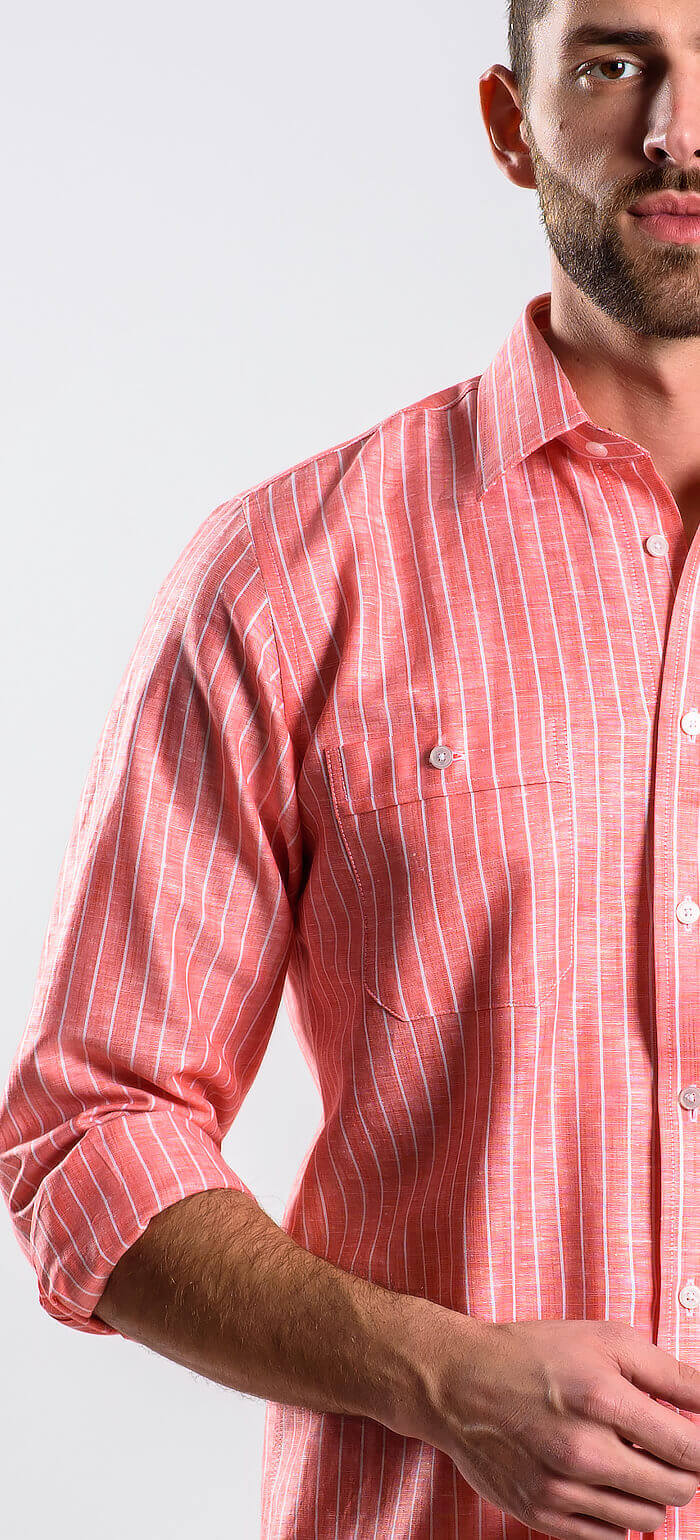 Red linen Slim Fit shirt