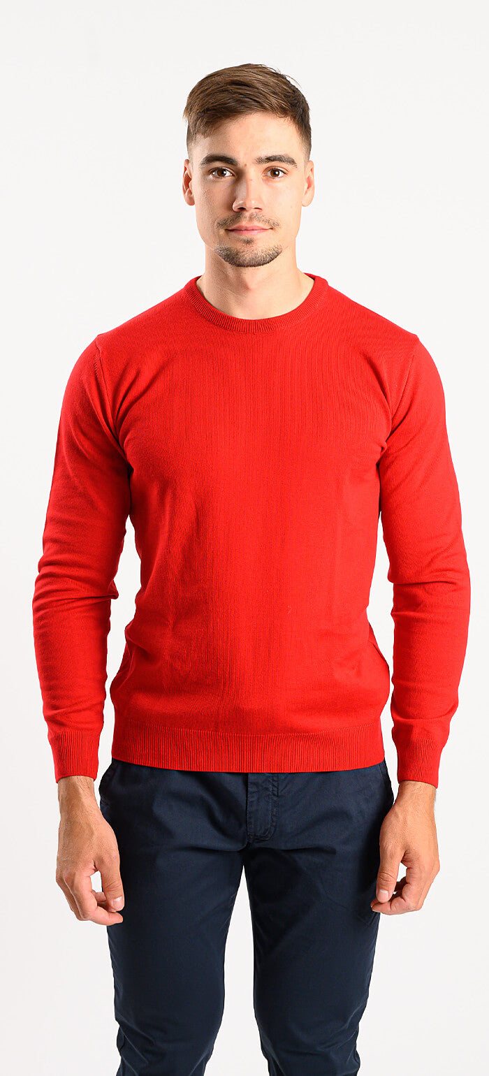 Red cotton round neck sweater