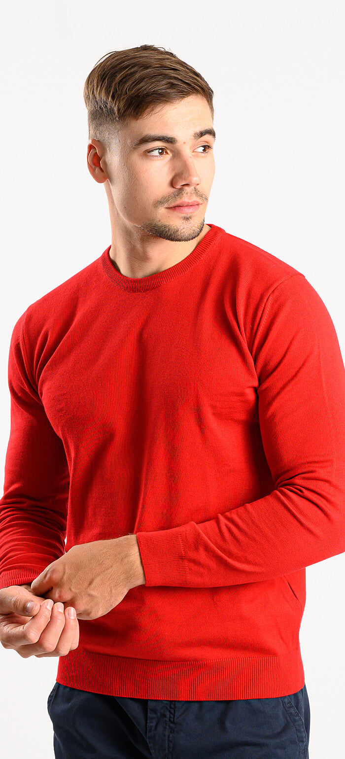 Red cotton round neck sweater