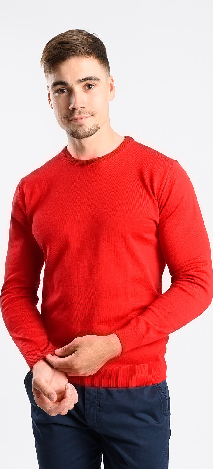 Red cotton round neck sweater