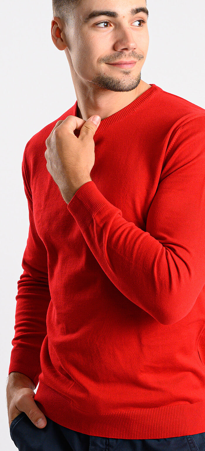Red cotton round neck sweater