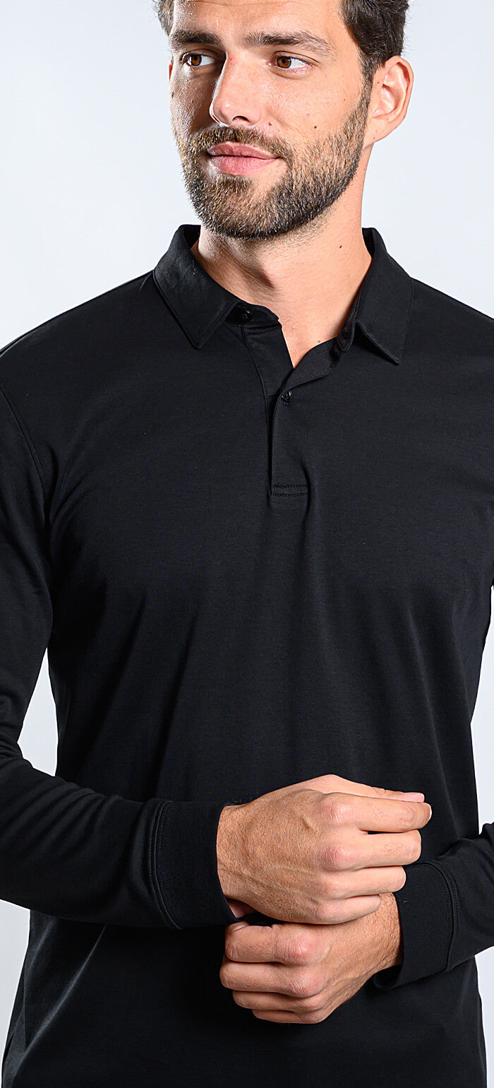 Black long-sleeved polo shirt
