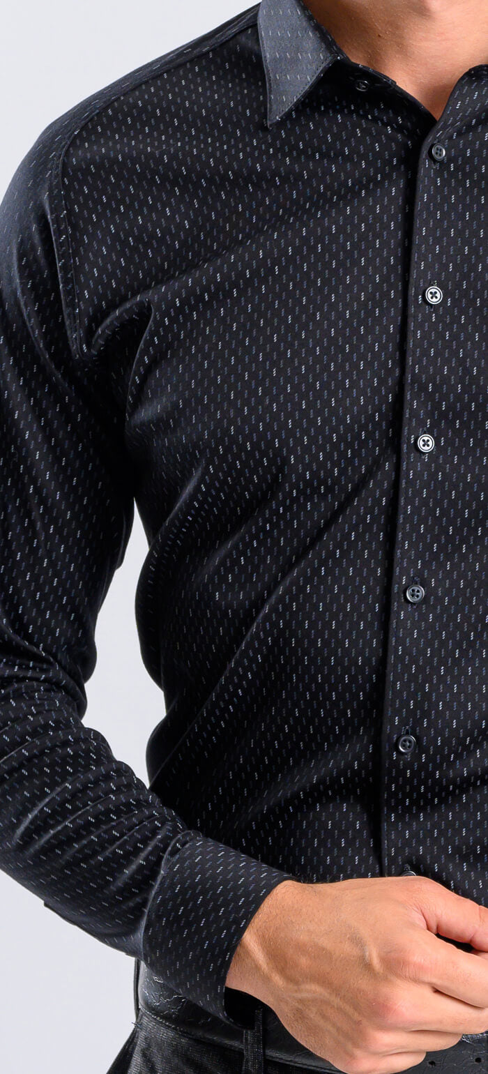 Black patterned stretch Extra Slim Fit shirt with anti-wrinkle treatment