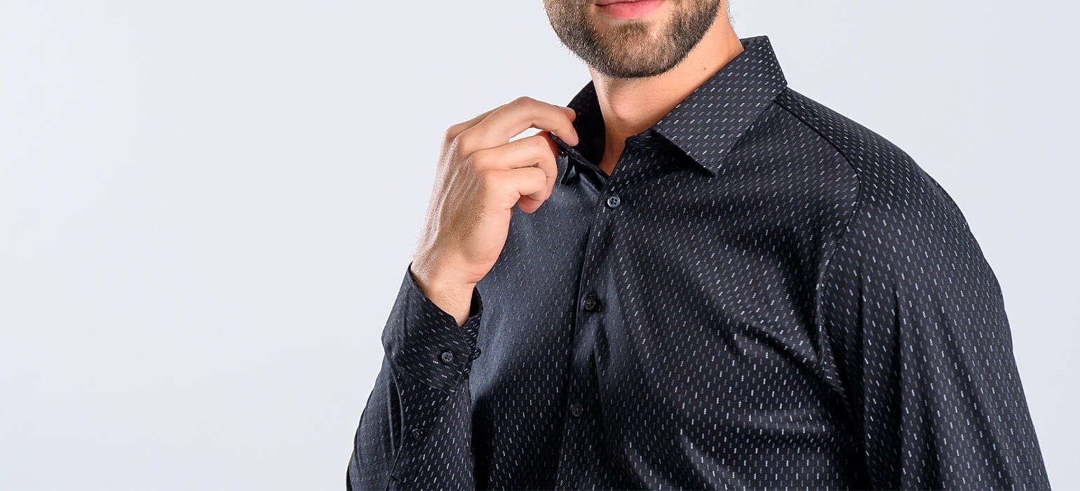 Black patterned stretch Extra Slim Fit shirt with anti-wrinkle treatment