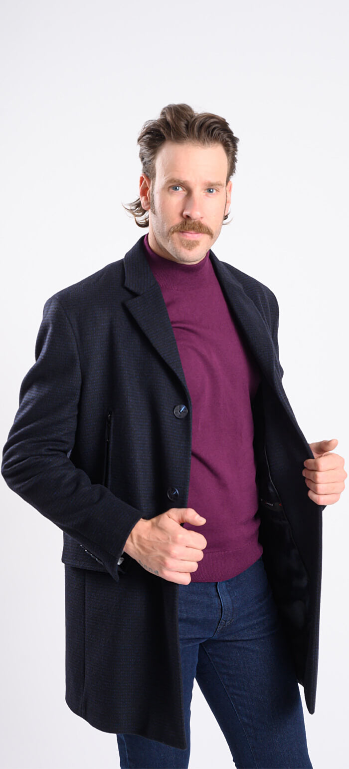 Black and blue wool coat with removable lining