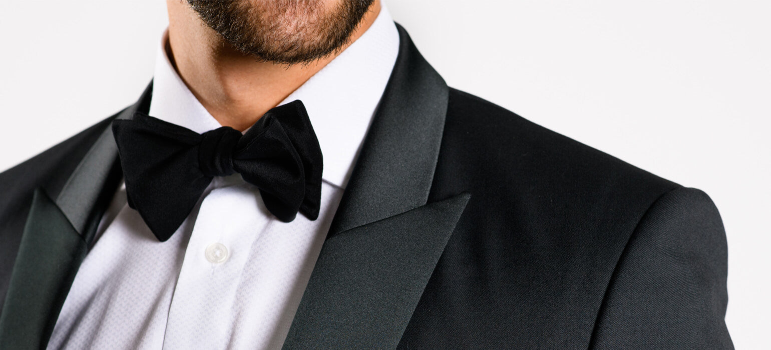 Black wool tuxedo with peak lapel