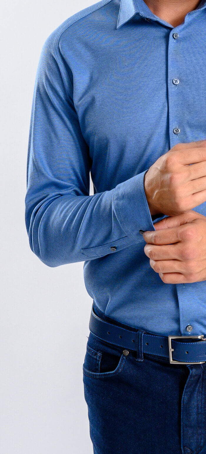 Denim blue stretch Extra Slim Fit shirt with anti-wrinkle treatment