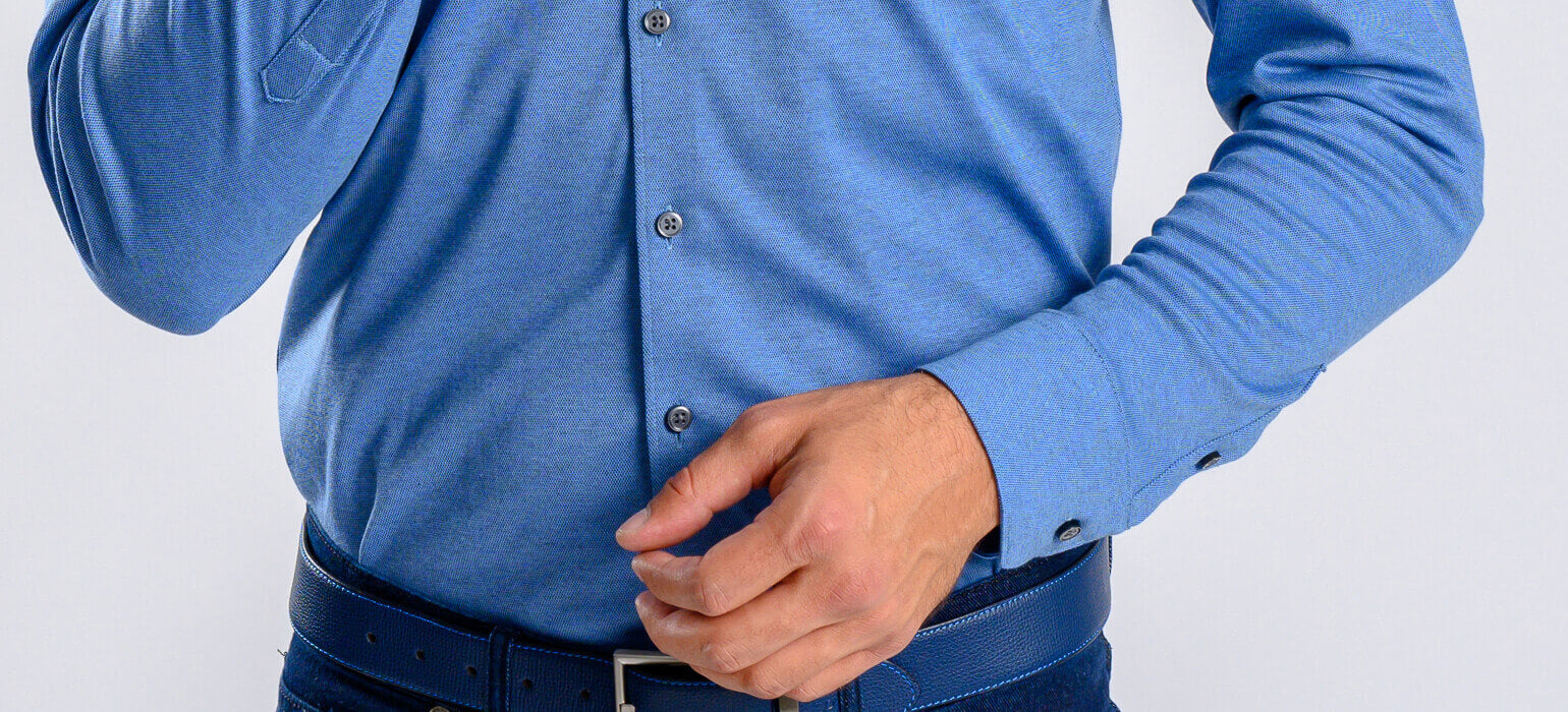 Denim blue stretch Extra Slim Fit shirt with anti-wrinkle treatment