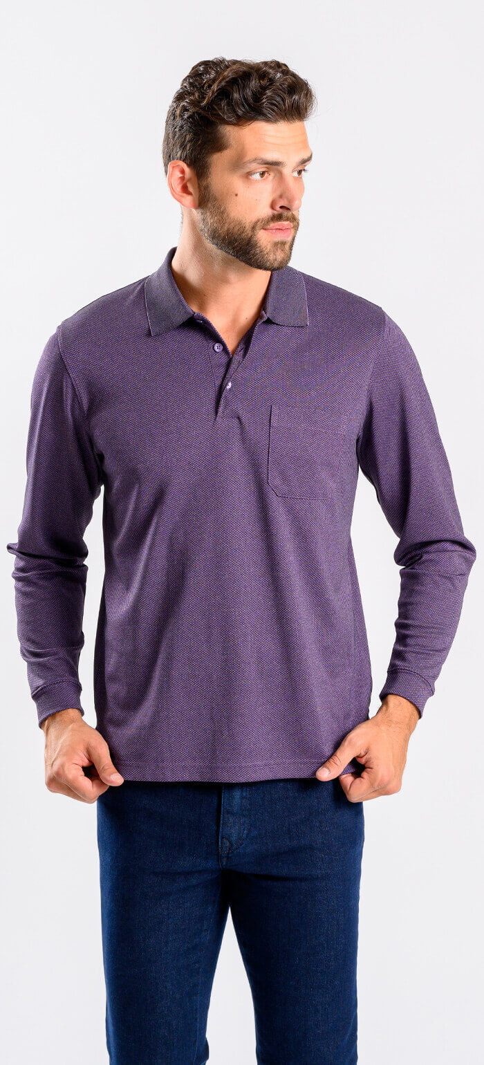 Purple cotton long-sleeved polo shirt