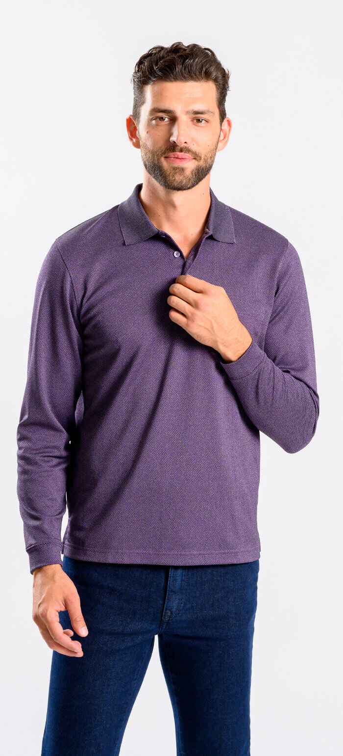 Purple cotton long-sleeved polo shirt