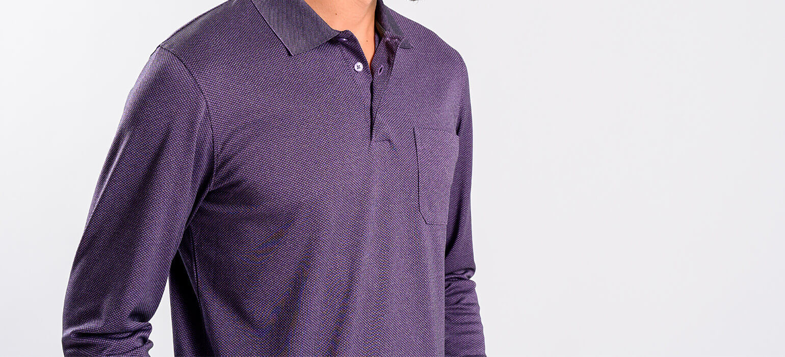 Purple cotton long-sleeved polo shirt