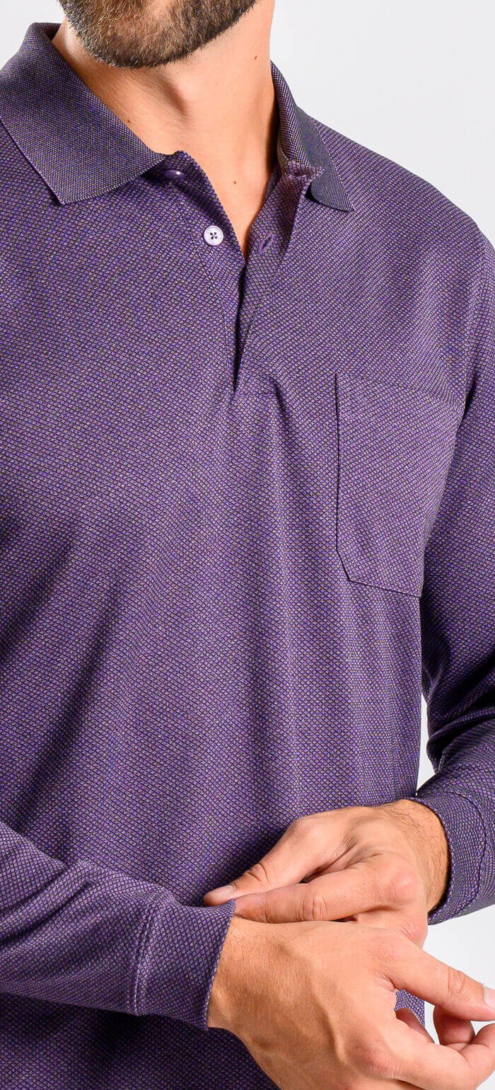 Purple cotton long-sleeved polo shirt